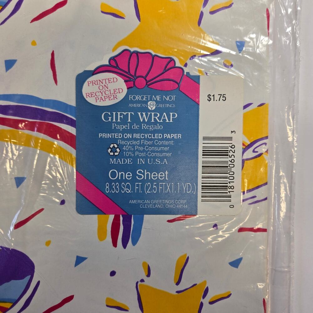 "Forget Me Not" gift wrap, vintage American Greetings 1990's Star Rainbows